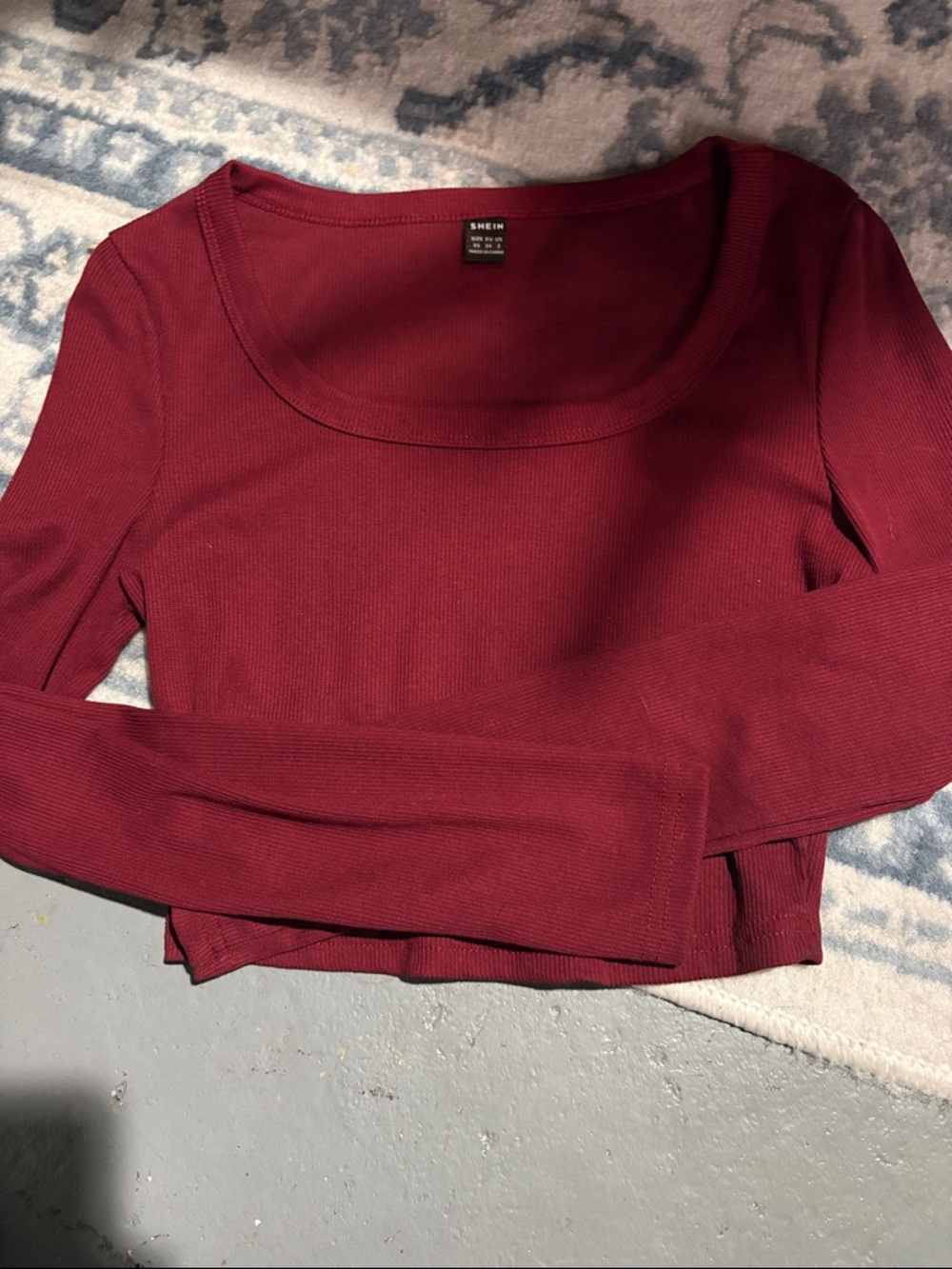 SHEIN Ribbed Scoop Neck Long Sleeve Top in Burgundy